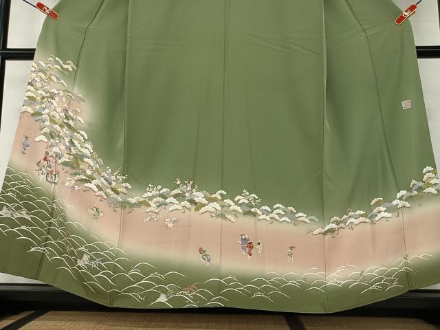 平和屋着物●豪華色留袖 友禅 作家物 修平 松竹梅人物文 暈し染め 金彩 正絹 逸品 AAAZ0073zg
