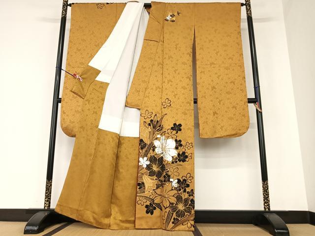 平和屋着物▽金彩友禅作家 金彩の魔術師 堀省平 金煌織 振袖 草花文 銀彩 十二単衣風 正絹 逸品 AAAZ0082zg