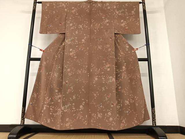 平和屋着物●上質な小紋 更紗花文 鬼しぼ縮緬 正絹 逸品 AAAZ0111zg