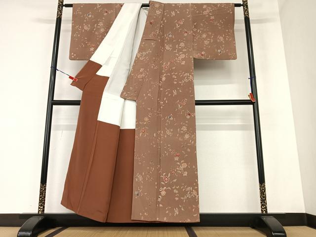 平和屋着物●上質な小紋 更紗花文 鬼しぼ縮緬 正絹 逸品 AAAZ0111zg