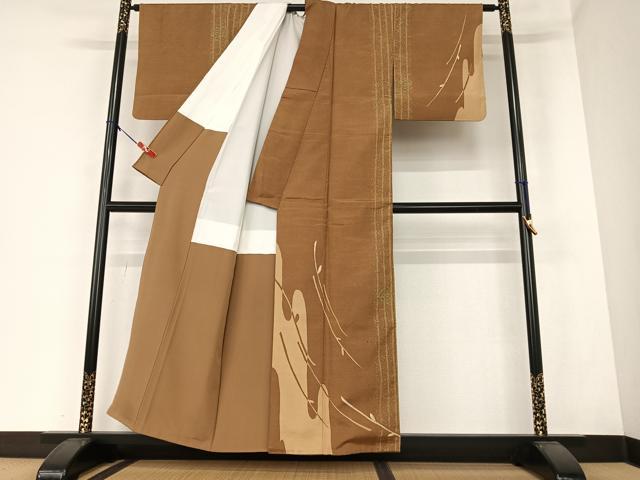 平和屋着物●上質な紬 訪問着 枝葉文 正絹 逸品 AAAZ0180zg