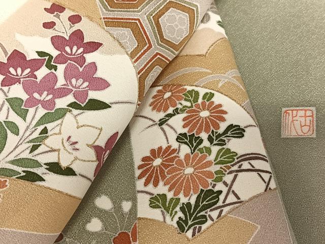平和屋着物●訪問着 作家物 地紙重ね松竹梅花文 暈し染め 金彩 正絹 逸品 AAAZ0181zg