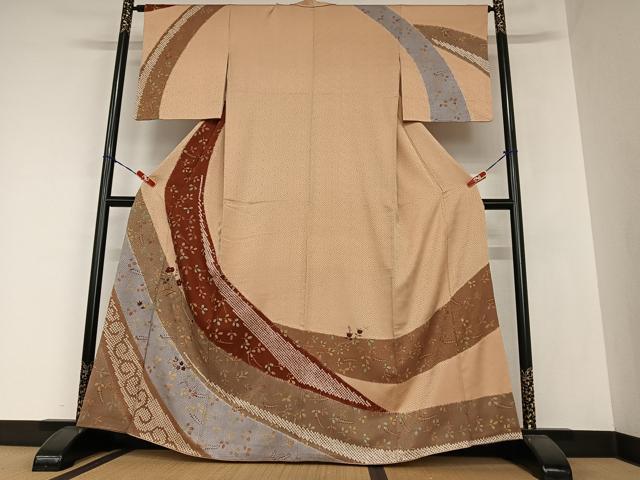 平和屋着物●訪問着 絞り 刺繍 草花文 金彩 正絹 逸品 AAAZ0203zg