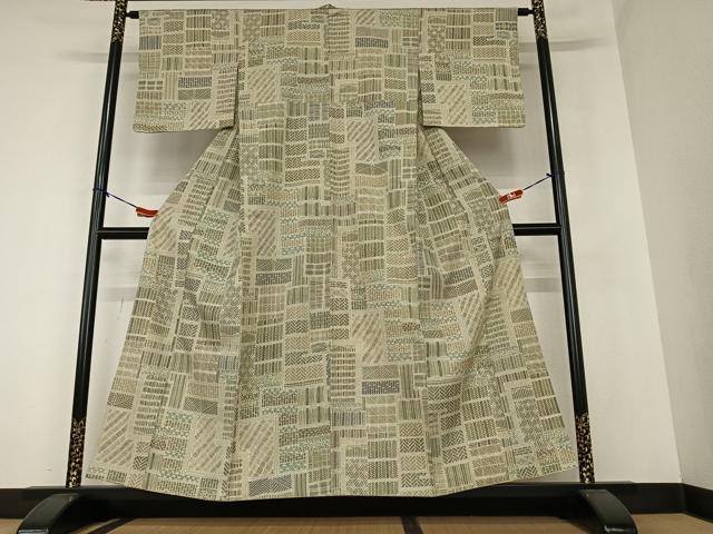 平和屋着物●上質な小紋 紬地 色紙重ね草花文 正絹 逸品 AAAZ0212zg