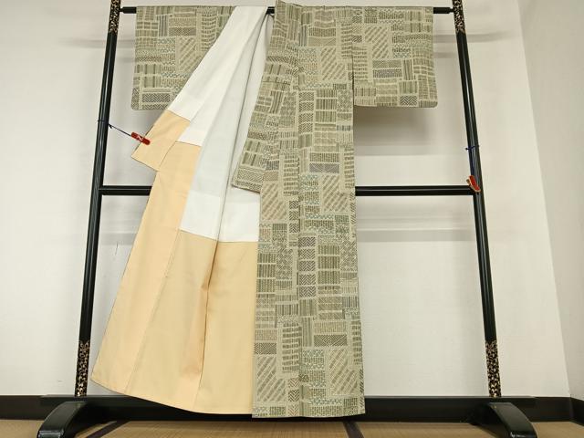 平和屋着物●上質な小紋 紬地 色紙重ね草花文 正絹 逸品 AAAZ0212zg