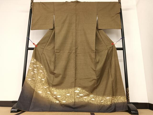 平和屋着物●色留訪問着 紬地 霞文 暈し染め ロング丈 正絹 逸品 AAAZ0234zg
