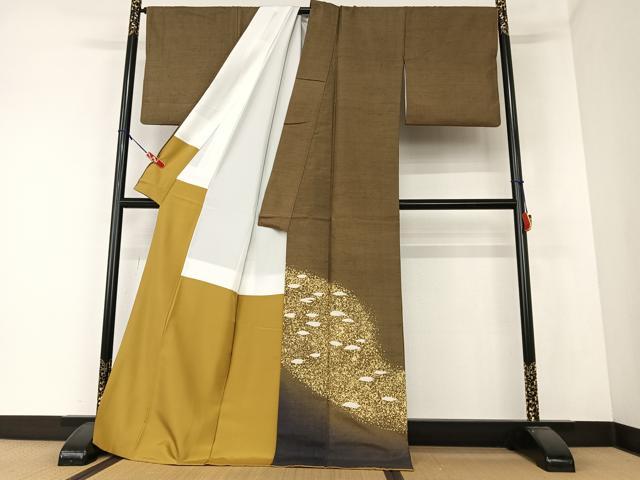 平和屋着物●色留訪問着 紬地 霞文 暈し染め ロング丈 正絹 逸品 AAAZ0234zg