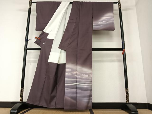 平和屋着物●訪問着 紬地 雲重ね霞文 暈し染め 正絹 逸品 AAAZ0235zg