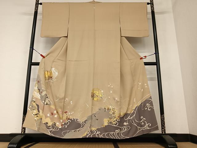 平和屋着物●豪華色留袖 駒刺繍 御所車花文 金彩 正絹 逸品 AAAZ0274zg