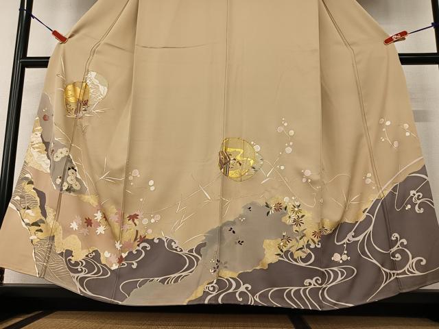平和屋着物●豪華色留袖 駒刺繍 御所車花文 金彩 正絹 逸品 AAAZ0274zg