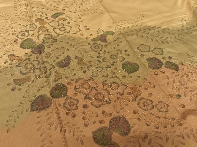 平和屋着物●訪問着 紬地 辻が花 手描き 絞り 暈し染め 正絹 逸品 AAAZ0276zg