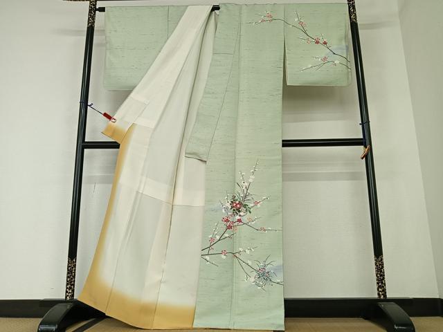 平和屋着物●訪問着 友禅 作家物 紬地 花籠文 正絹 逸品 AAAZ0281zg