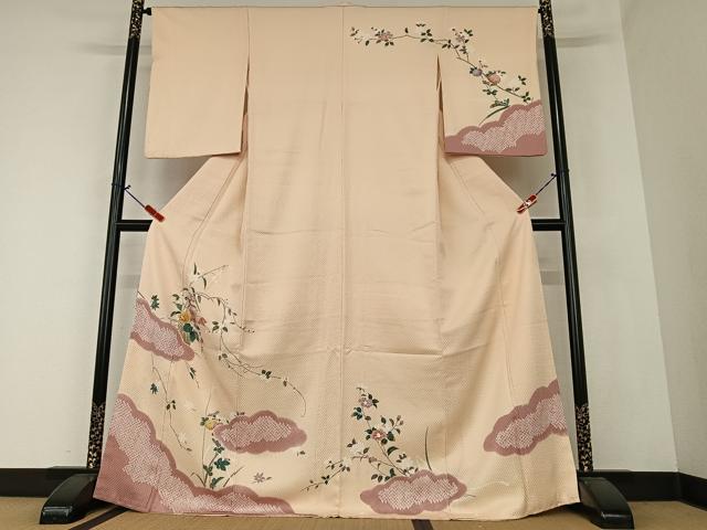 平和屋着物●訪問着 友禅 雲重ね枝花文 正絹 逸品 AAAZ0287zg