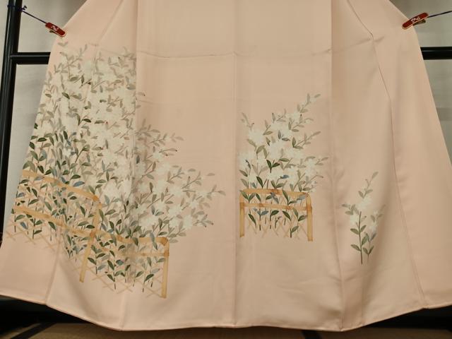 平和屋着物●訪問着 友禅 草花文 肉地色 正絹 逸品 AAAZ0297zg
