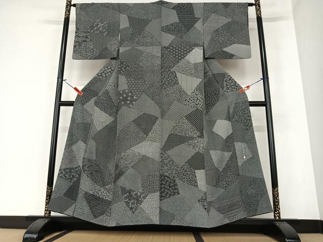 平和屋着物●小紋師 北原寿永 江戸小紋 百柄 黒地 正絹 逸品 AAAZ0302zg