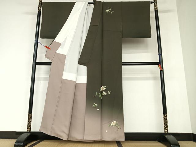 平和屋着物●堀信 訪問着 枝花文 椿 暈し染め 金彩 正絹 逸品 AAAZ0317zg
