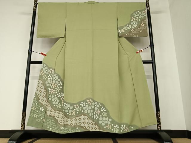平和屋着物●訪問着 絞り 流水舞花文 正絹 逸品 AAAZ0341zg