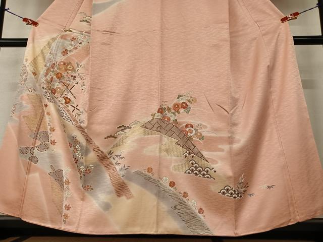 平和屋着物●訪問着 駒刺繍 草花文 暈し染め 金彩 正絹 逸品 AAAZ0345zg