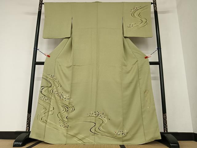 平和屋着物●螺鈿工芸作家 佐野正喜 訪問着 流水箔散らし 金彩 正絹 逸品 AAAZ0348zg