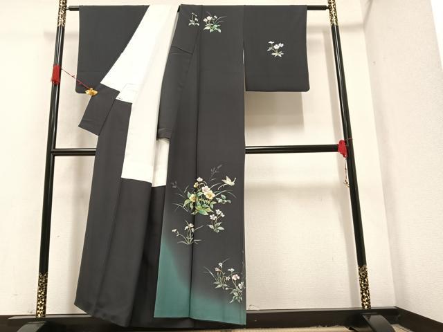 平和屋着物●訪問着 手描き 花蝶文 暈し染め 正絹 逸品 AAAZ0529ph