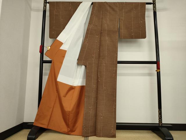 平和屋着物●上質な紬 枝花文 正絹 逸品 AAAZ0614ck