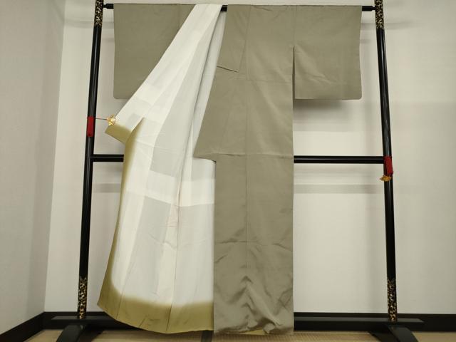 平和屋着物●お召 色無地 生壁色 正絹 逸品 AAAZ0661ck