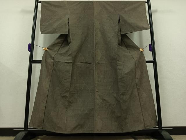 平和屋着物▽上質な紬 単衣 雪輪文 正絹 逸品 AAAZ0684jh