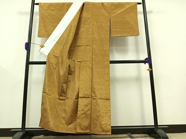 平和屋着物▽上質な紬 単衣 横段文 正絹 逸品 AAAZ0686jh