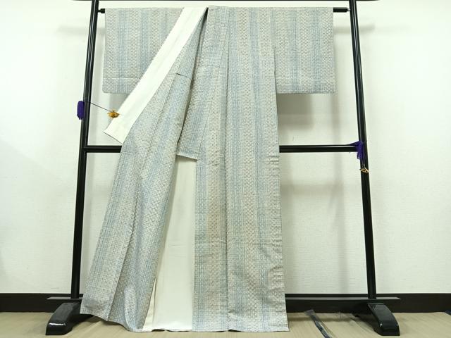 平和屋着物▽上質な紬 単衣 格子 正絹 逸品 AAAZ0689jh