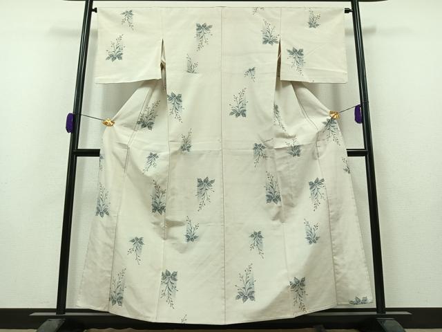 平和屋着物▽上質な紬 単衣 草花文 正絹 逸品 AAAZ0709jh