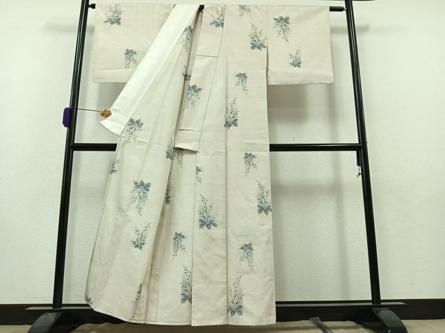 平和屋着物▽上質な紬 単衣 草花文 正絹 逸品 AAAZ0709jh