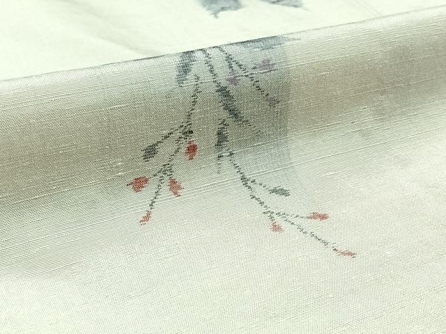 平和屋着物▽上質な紬 単衣 草花文 正絹 逸品 AAAZ0709jh