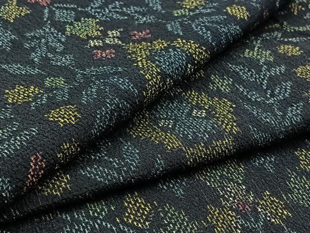 平和屋着物▽本塩沢 単衣 草花文 正絹 逸品 AAAZ0712jh