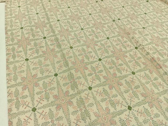 平和屋着物▽本塩沢 単衣 格子花文 正絹 逸品 AAAZ0714jh
