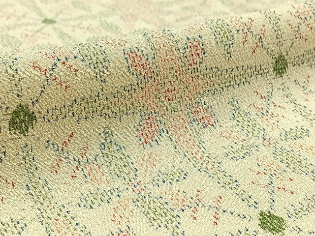 平和屋着物▽本塩沢 単衣 格子花文 正絹 逸品 AAAZ0714jh