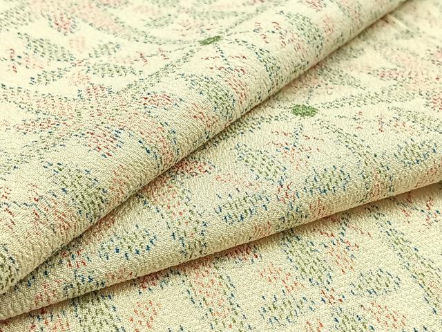 平和屋着物▽本塩沢 単衣 格子花文 正絹 逸品 AAAZ0714jh