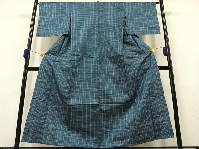 平和屋着物▽上質な紬 単衣 格子 正絹 逸品 AAAZ0716jd