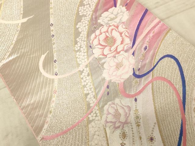 平和屋着物◎六通柄袋帯 唐織 流水花文 ファンタジー 金銀糸 正絹 逸品 AAAZ0752dt