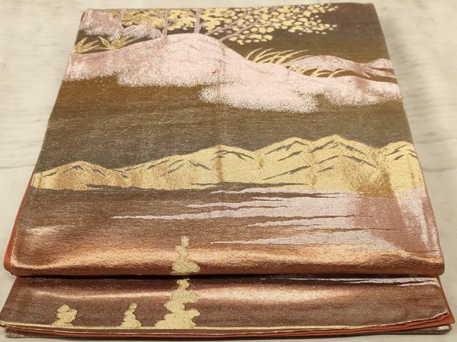 平和屋着物◎六通柄袋帯 風景文 金糸 正絹 逸品 AAAZ0753dt