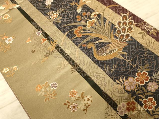平和屋着物◎六通柄袋帯 唐織 花鳥文 金糸 正絹 逸品 AAAZ0799dt
