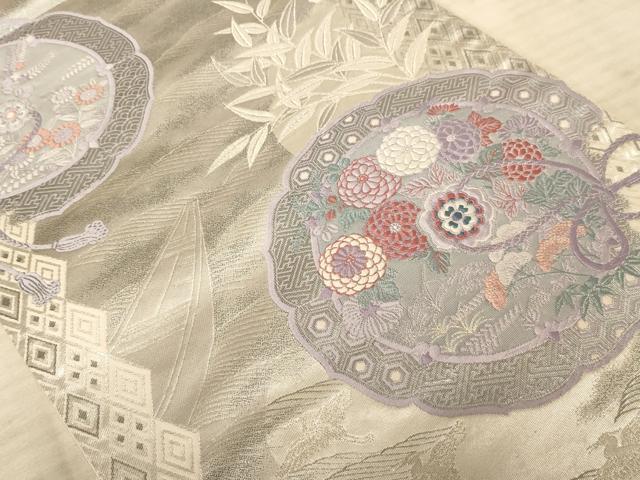 平和屋着物◎六通柄袋帯 唐織 巧芸箔 鏡裏秋草 正絹 逸品 AAAZ0805dt