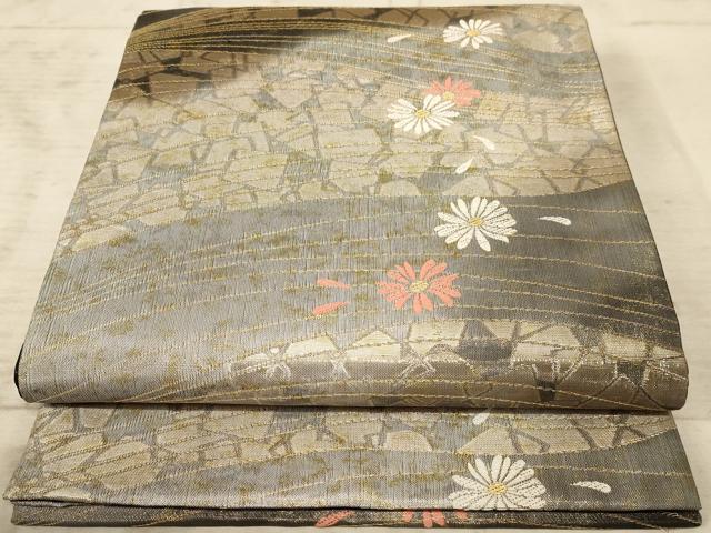 平和屋着物◎六通柄袋帯 舞花文 金糸 正絹 逸品 AAAZ0809dt