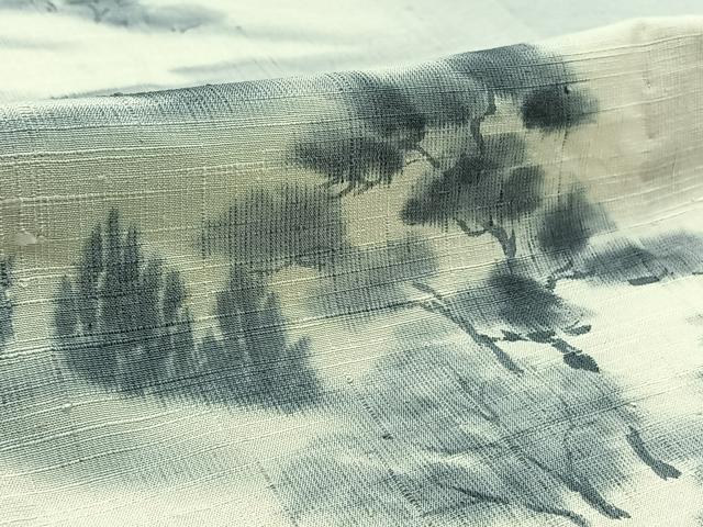平和屋着物▽訪問着 単衣 紬地 風景文 暈し染め 正絹 逸品 AAAZ0972jh