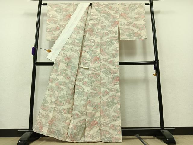 平和屋着物▽本塩沢 単衣 地紙花文 正絹 逸品 AAAZ0973jh