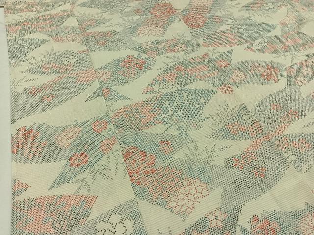 平和屋着物▽本塩沢 単衣 地紙花文 正絹 逸品 AAAZ0973jh