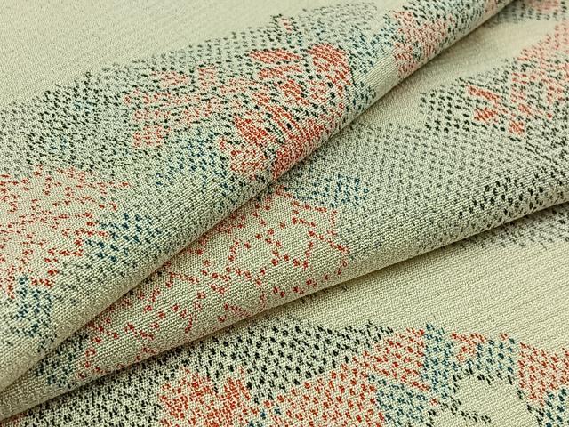 平和屋着物▽本塩沢 単衣 地紙花文 正絹 逸品 AAAZ0973jh