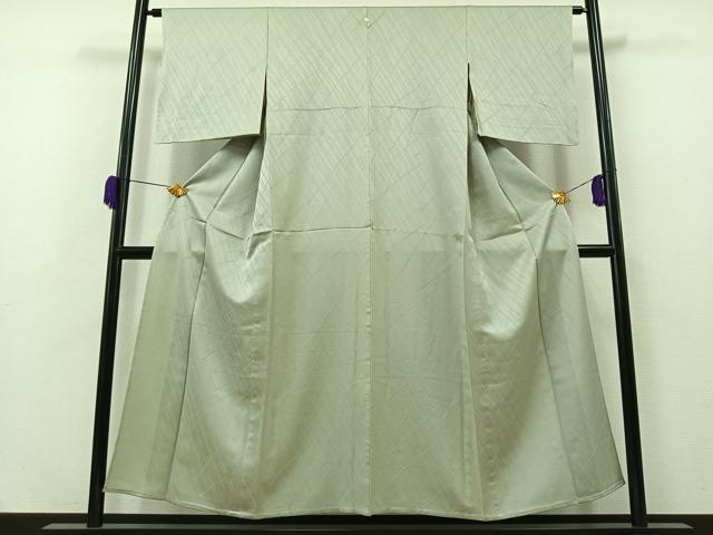 平和屋着物▽上質な色無地 単衣 斜縞地紋 千草鼠色 正絹 逸品 AAAZ0976jh