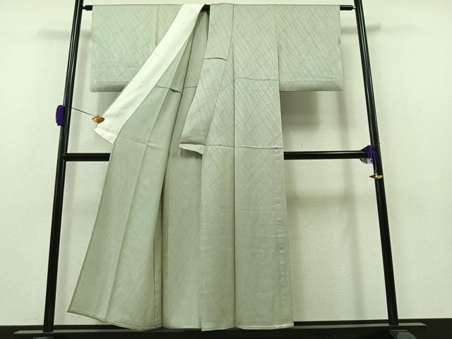 平和屋着物▽上質な色無地 単衣 斜縞地紋 千草鼠色 正絹 逸品 AAAZ0976jh