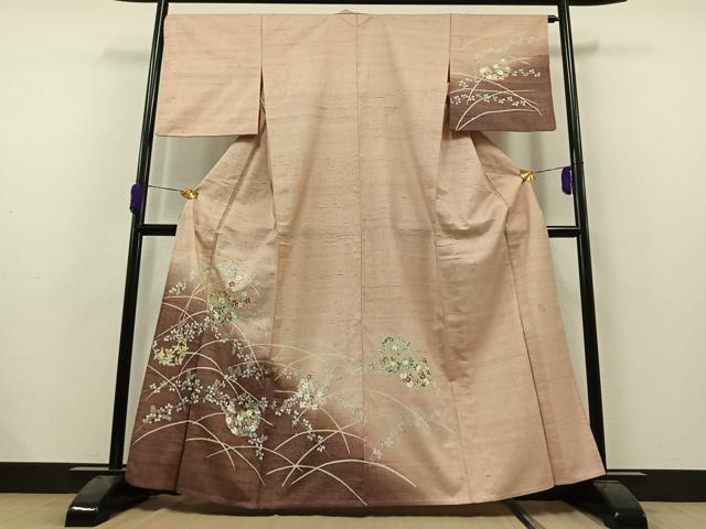 平和屋着物▽訪問着 単衣 生紬地 作家物 花丸文 暈し染め 正絹 逸品 AAAZ0981jh