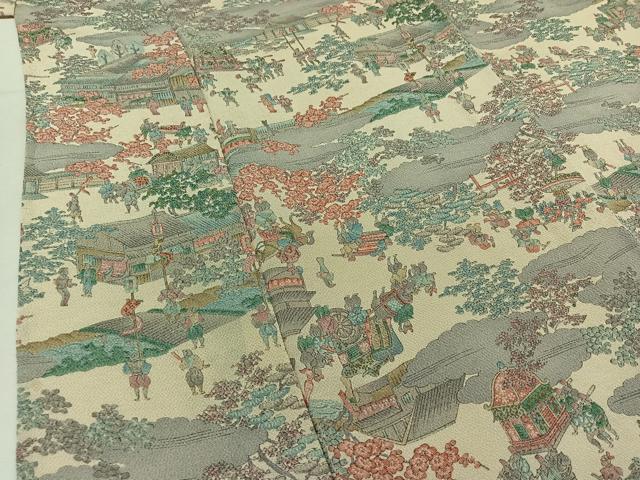 平和屋着物▽上質な小紋 単衣 人物風景文 鬼しぼ縮緬 正絹 逸品 AAAZ0994jh